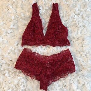 Victoria's Secret Burgundy Lace Bralette and Panty Set